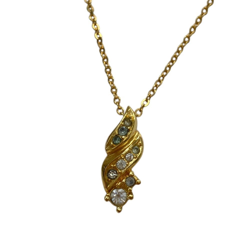 Christian Dior Vintage Twisted Rhinestone Pendant Necklace, Gold Color, Women's